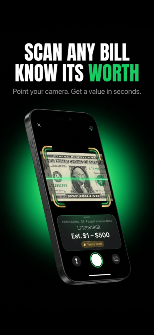 BillMarket scan screen with live camera bill identification